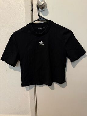 adidas Black Cropped Trefoil Tee